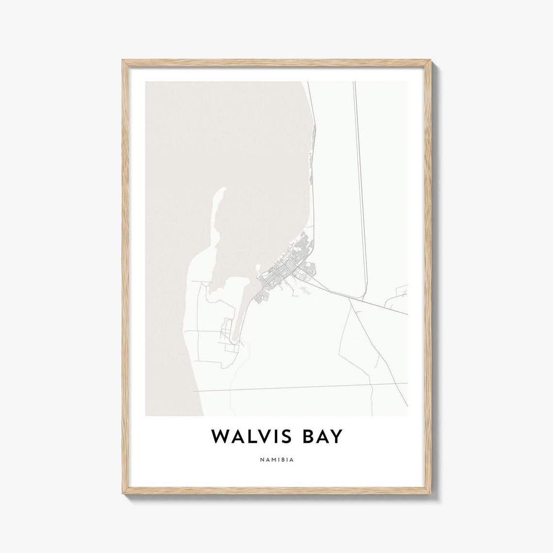 Walvis Bay Namibia Minimal City Map Poster in Light Beige and White