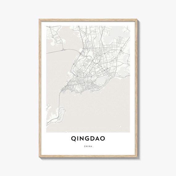 Qingdao China Coastal Minimalist City Street Map Travel Wall Art