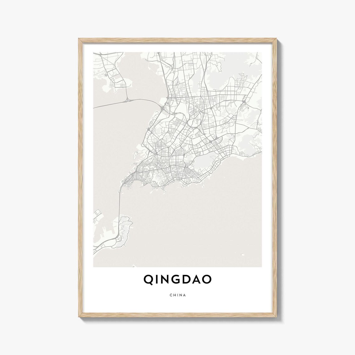 Qingdao China Coastal Minimalist City Street Map Travel Wall Art