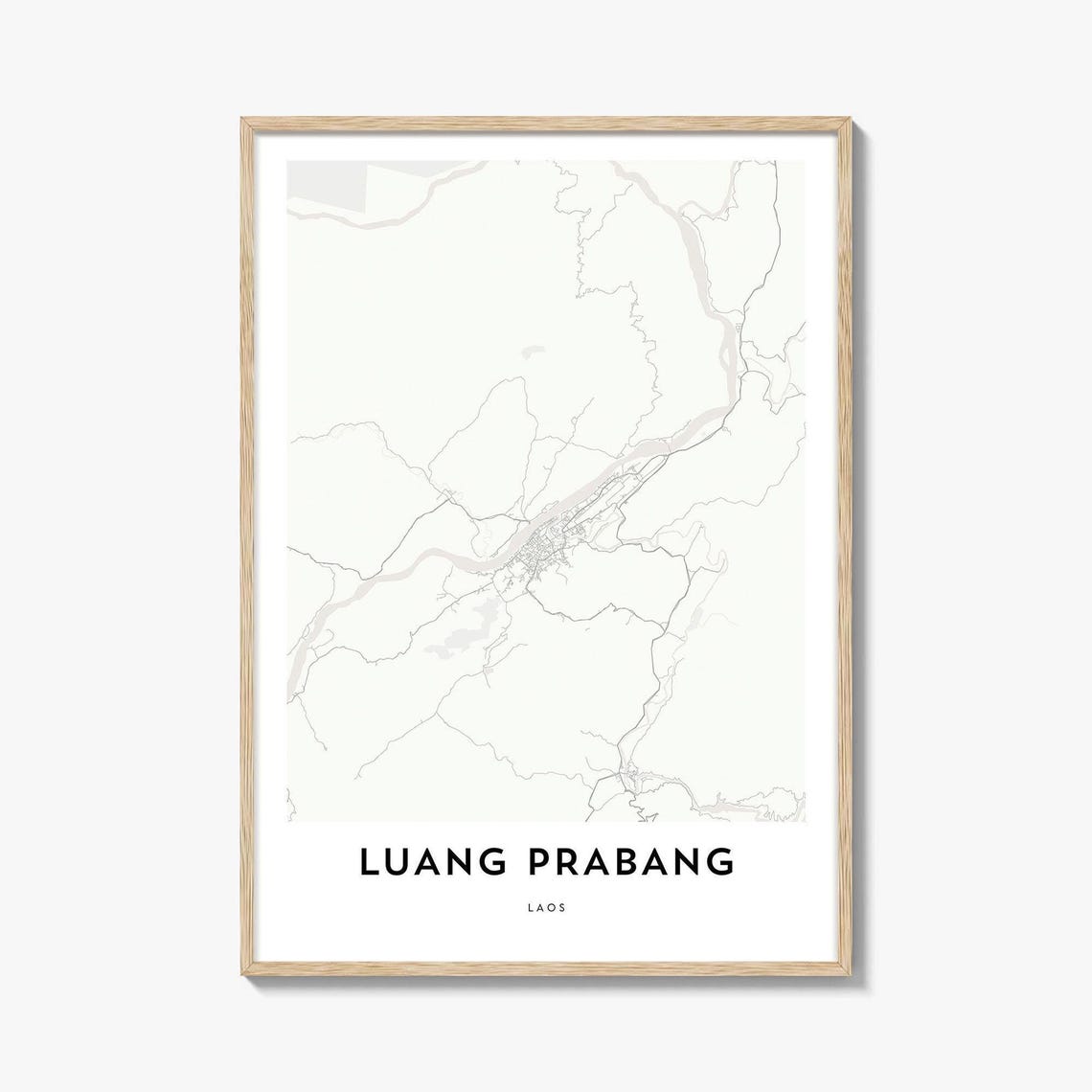 Luang Prabang Laos City Map Poster Minimalist River Street Plan Art