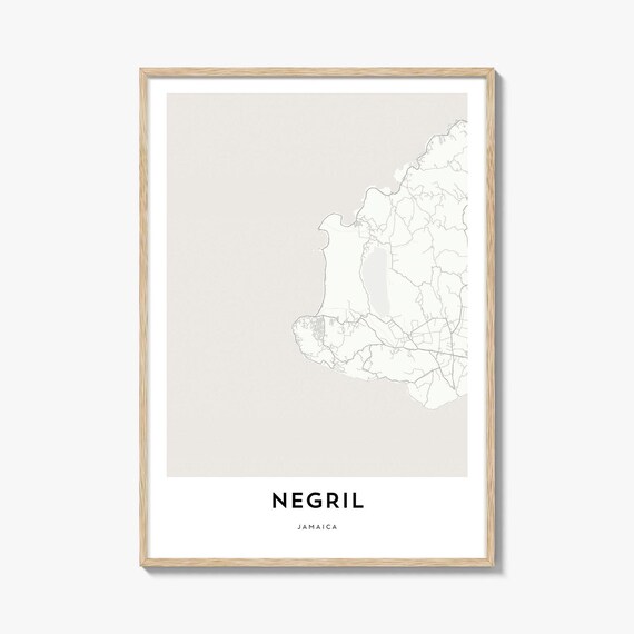 Negril Jamaica Coastal Town Road Map Minimalist Beige Poster