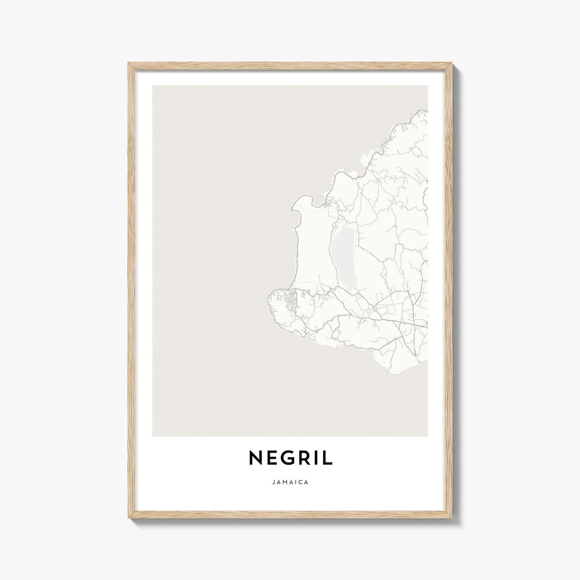 Negril Jamaica Coastal Town Road Map Minimalist Beige Poster