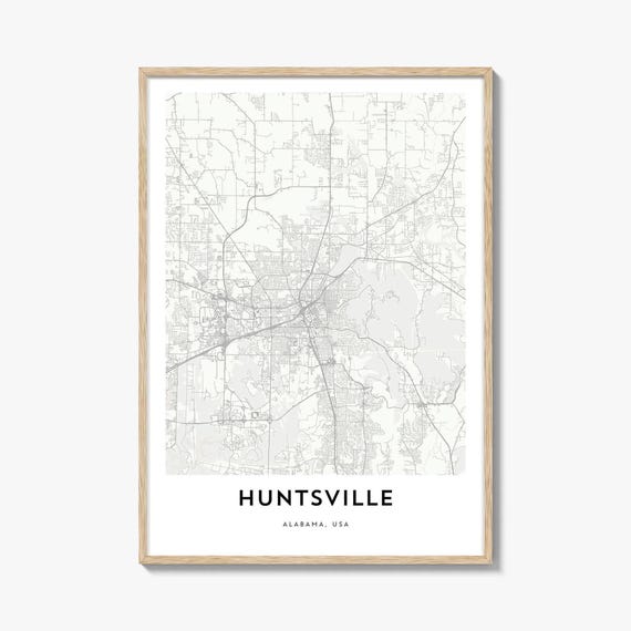 Map of Huntsville Alabama Travel Poster, Home Office
