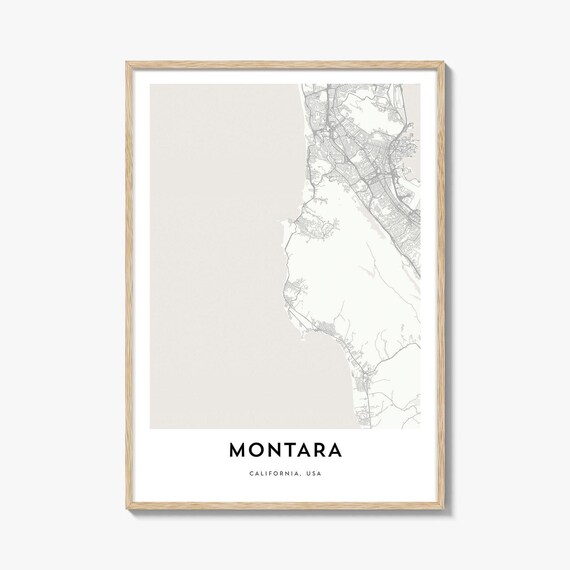 Montara California Minimalist Coastal Street Map Pacific Shore Art Poster