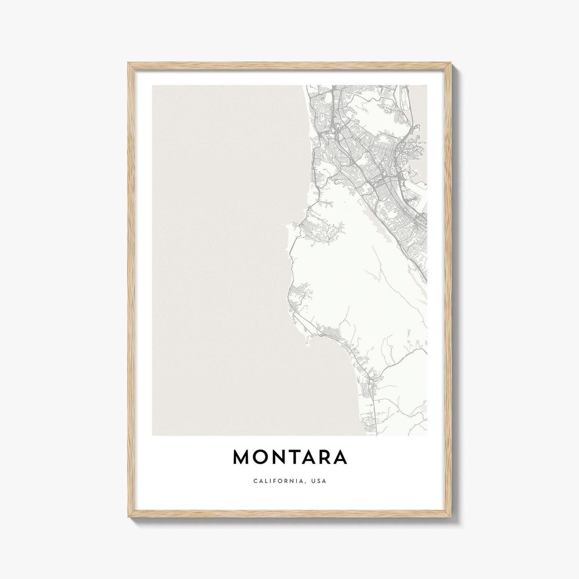 Montara California Minimalist Coastal Street Map Pacific Shore Art Poster