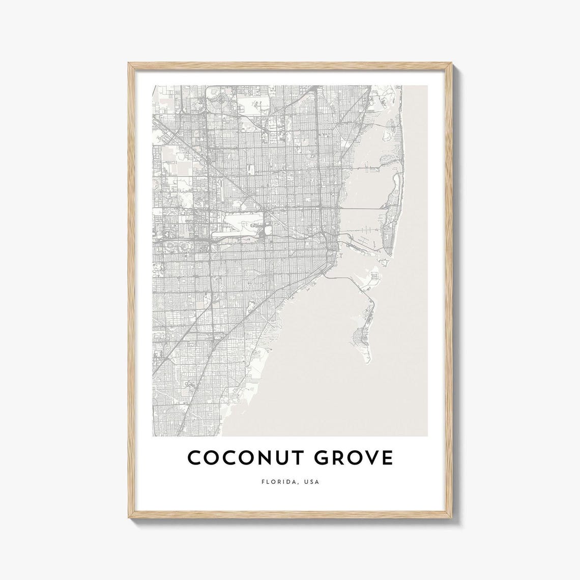 Coconut Grove Florida Minimalist City Street Map Poster Beach