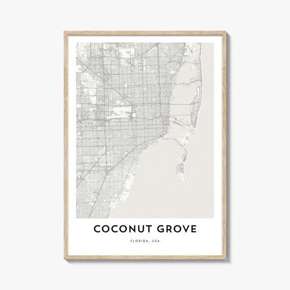 Coconut Grove Florida Minimalist City Street Map Poster Beach