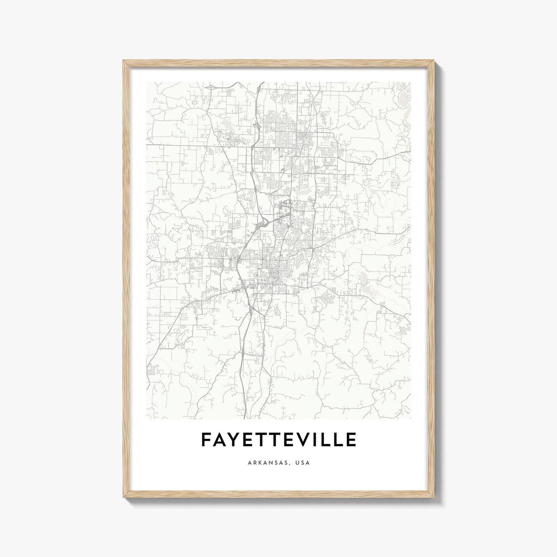 Fayetteville Arkansas USA Minimalist Street City Map Modern Art Poster