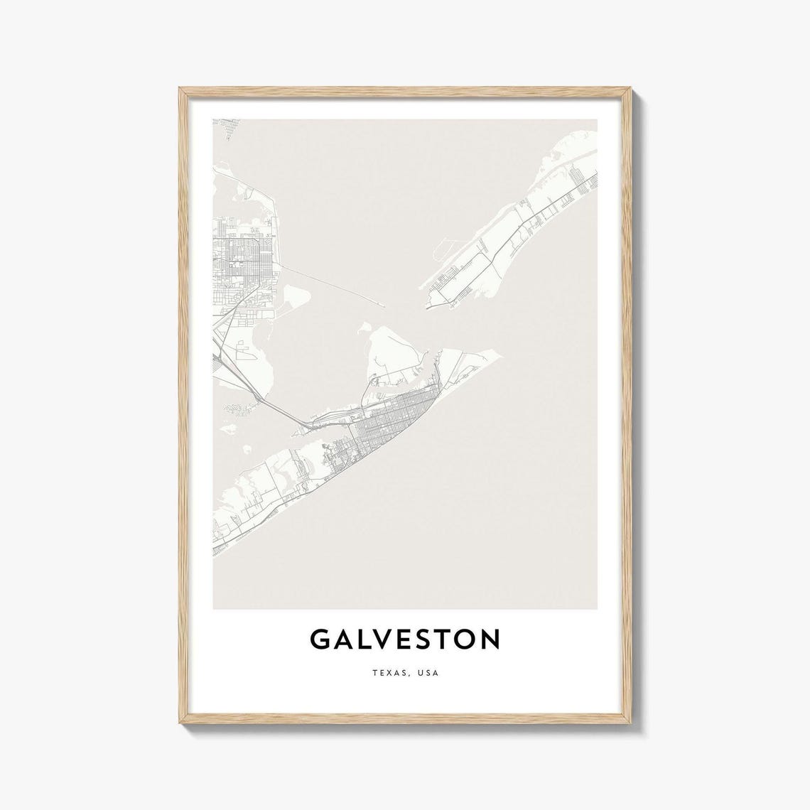Galveston Texas Minimalist City Street Map Line Art Decor Poster