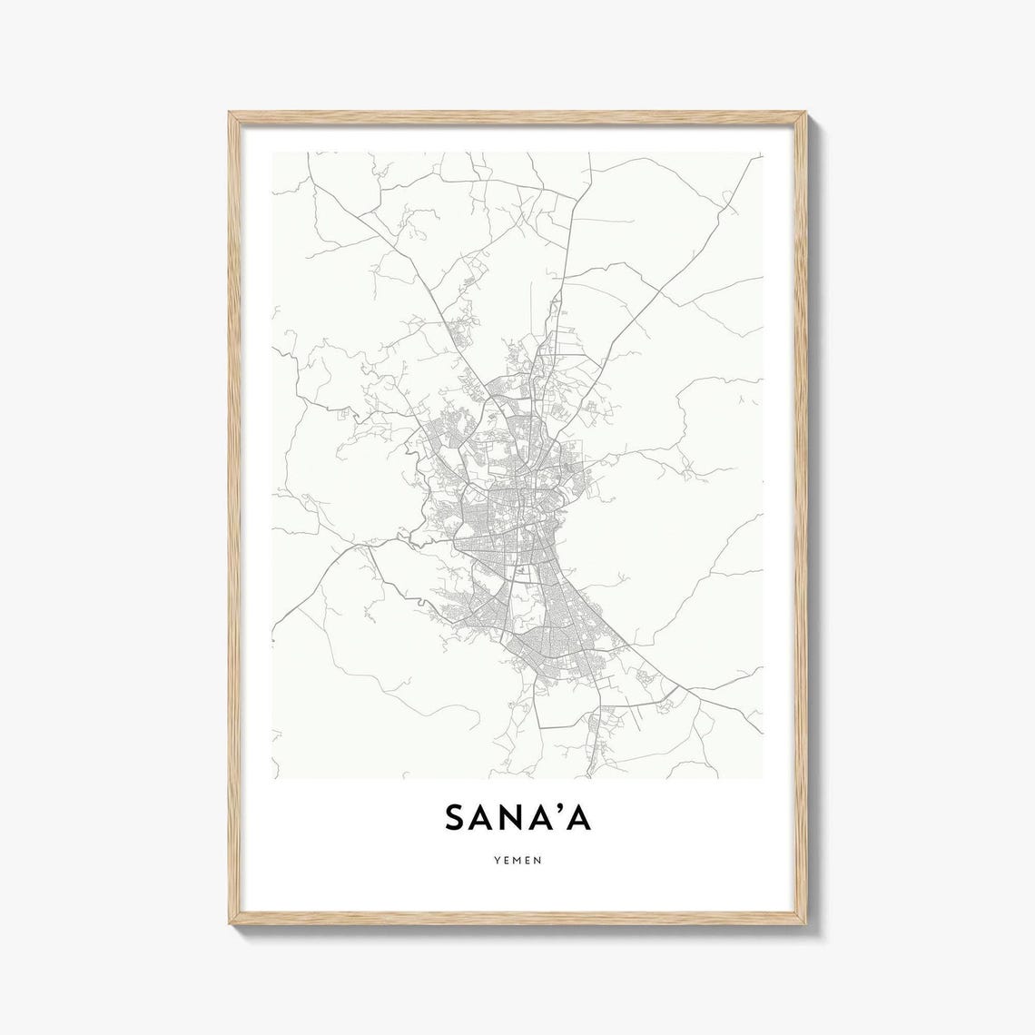 Sana'a Yemen Minimalist City Street Map Poster Wall Decor Art