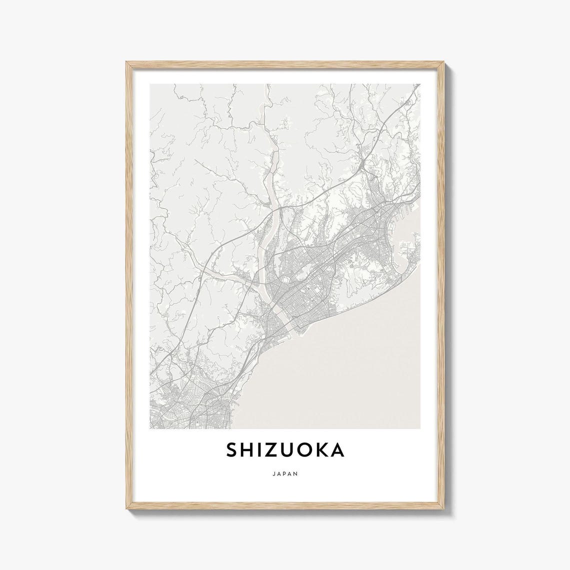 Shizuoka Japan Minimalist Grey Line Street Map Artwork Decor Poster