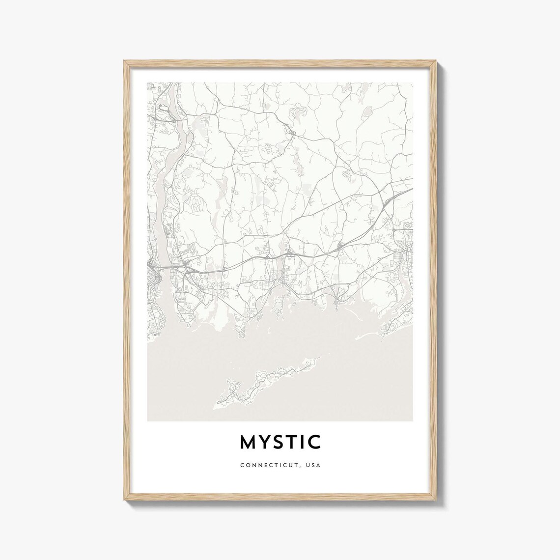 Mystic Connecticut USA Coastal Town Street Map Minimalist Poster