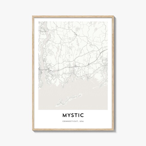 Mystic Connecticut USA Coastal Town Street Map Minimalist Poster