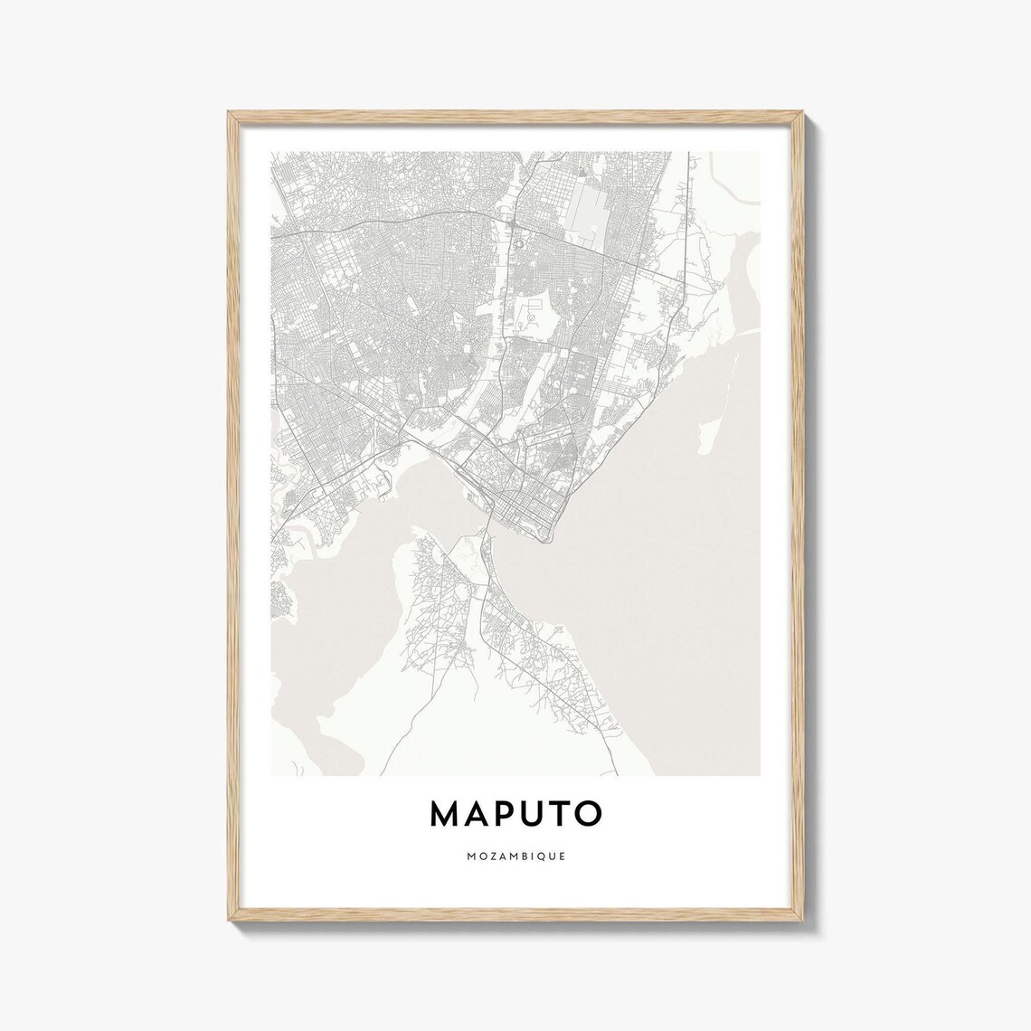 Maputo Mozambique Minimalist City Street Map Black White Poster
