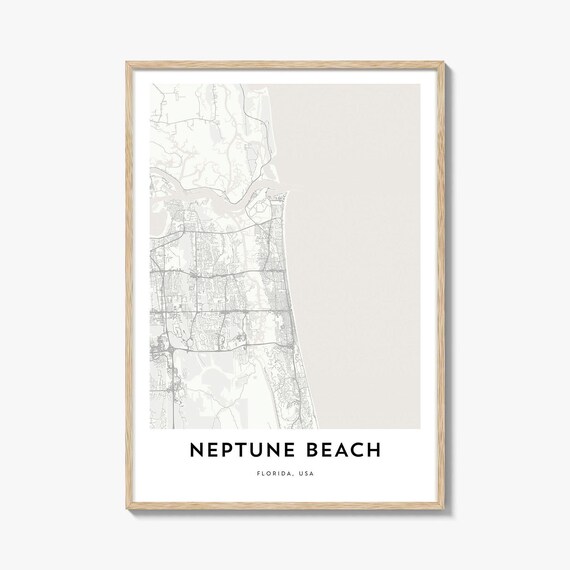 Minimalist Neptune Beach Florida Coastal City Street Map Poster