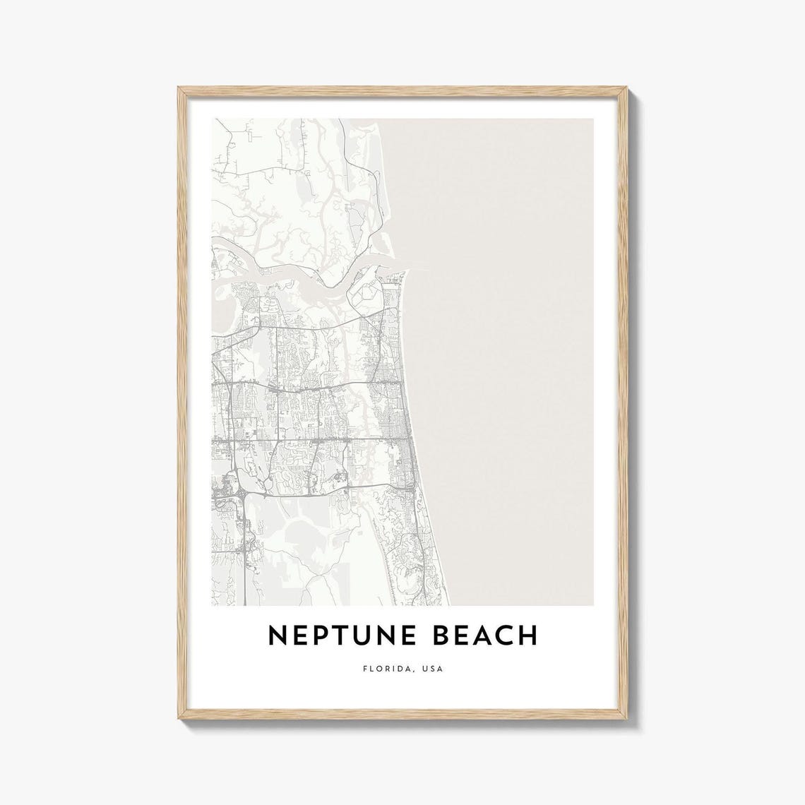 Minimalist Neptune Beach Florida Coastal City Street Map Poster