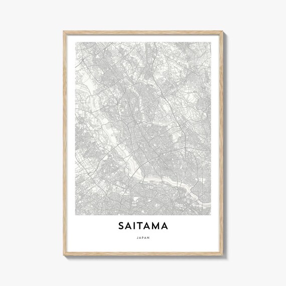 Saitama Japan Minimal City Map Poster in Light Gray and White