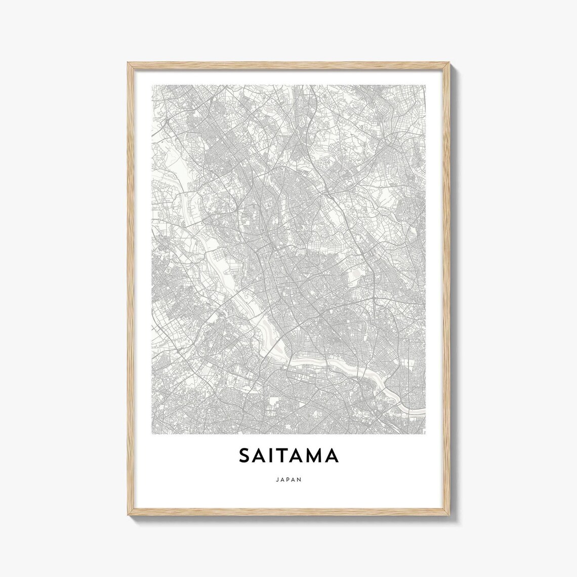 Saitama Japan Minimal City Map Poster in Light Gray and White