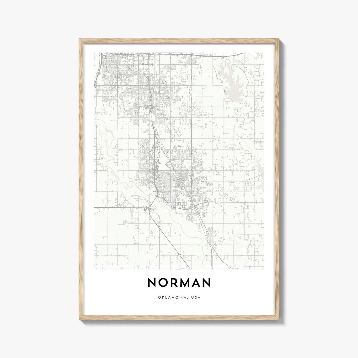 Norman Oklahoma USA Minimalist White City Street Map Art Poster