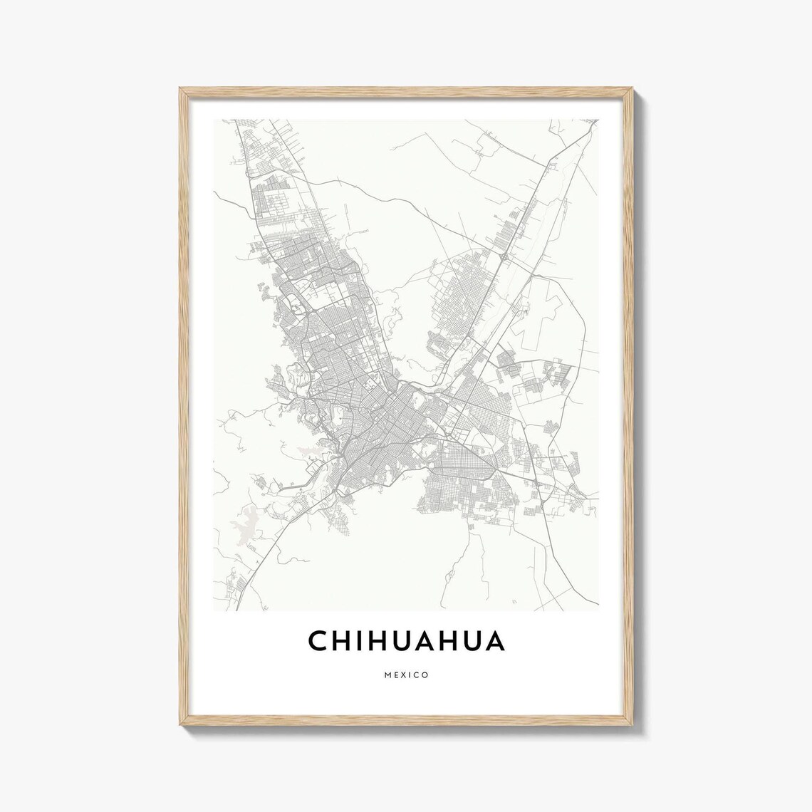 Chihuahua Mexico Minimalist City Street Map Poster Travel Art
