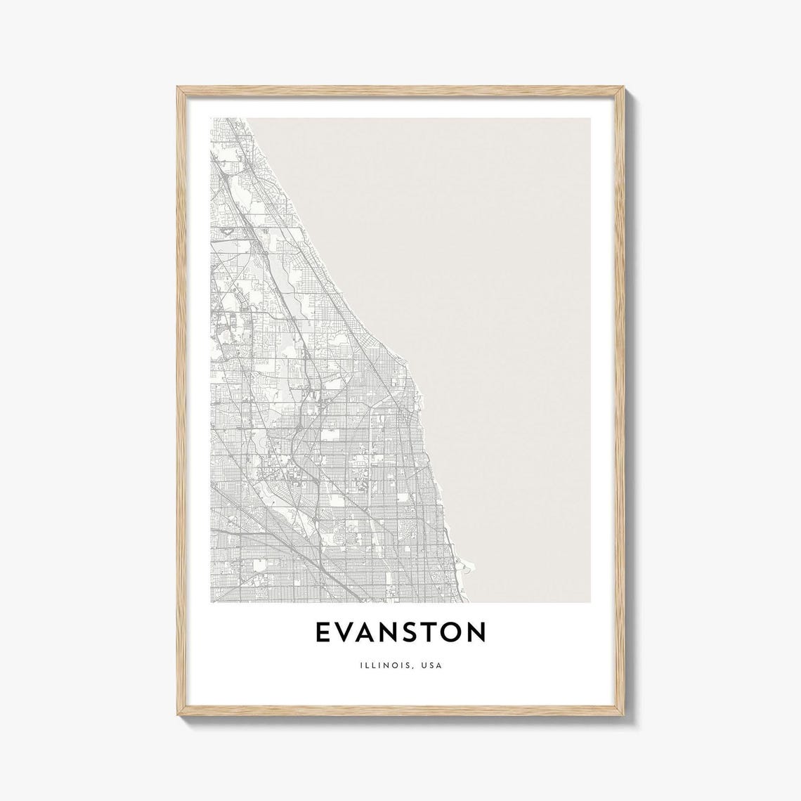 Evanston Illinois USA Minimalist City Map Line Art Travel Poster