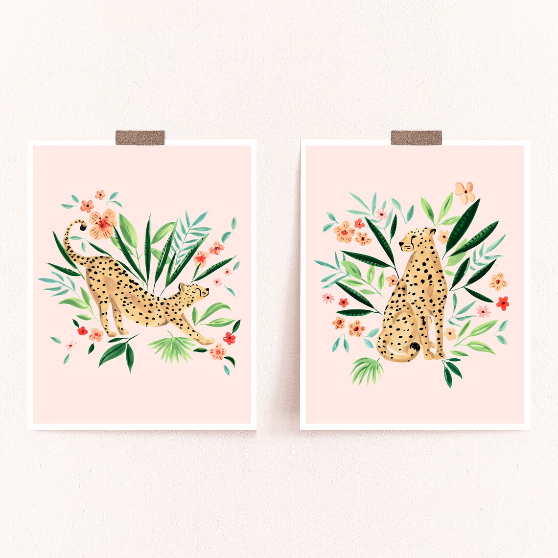 Sweet Cheetahs Watercolor Animal Art Prints - Image 4