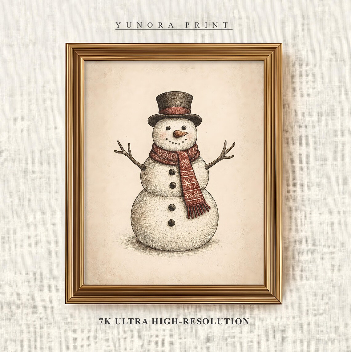 Vintage Snowman Top Hat and Red Scarf Cozy Winter Art Poster