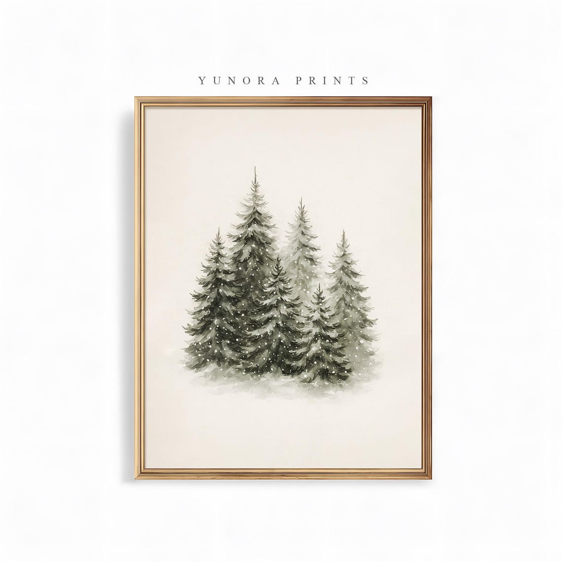 Watercolor Snowy Pine Trees Winter Forest Minimal Neutral Poster