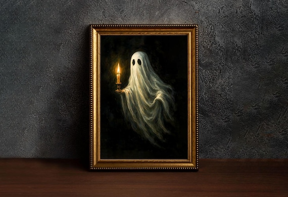 Holding Candle Print Halloween Wall Art Vintage Spooky Decor Artwork