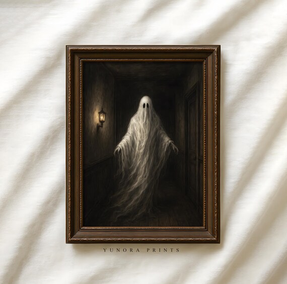 Halloween Art Print Spooky Haunted Hallway Wall Decor Dark Academia Room Gothic Scary Poster Artwork