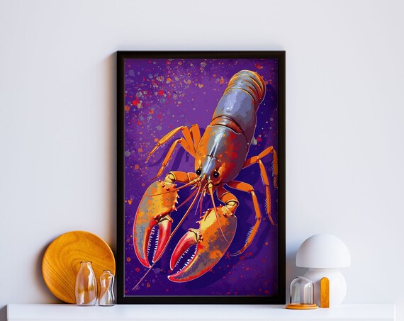 Modern Lobster Still Life Poster Minimalist Artwork Prints Kitchen Seafood Art Deco