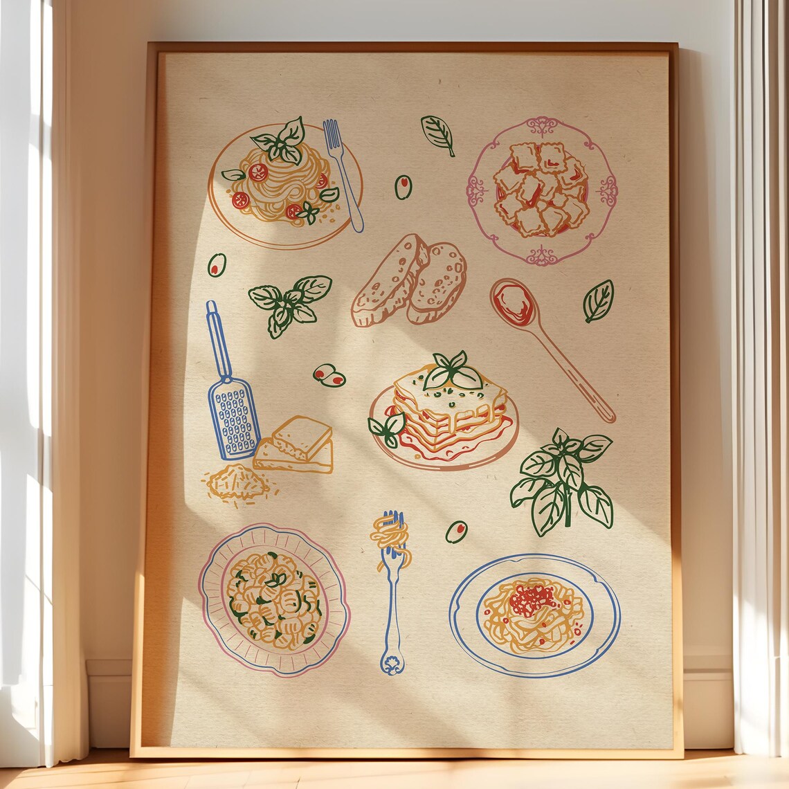 Italian Pasta Whimsical Food Illustration Art Print