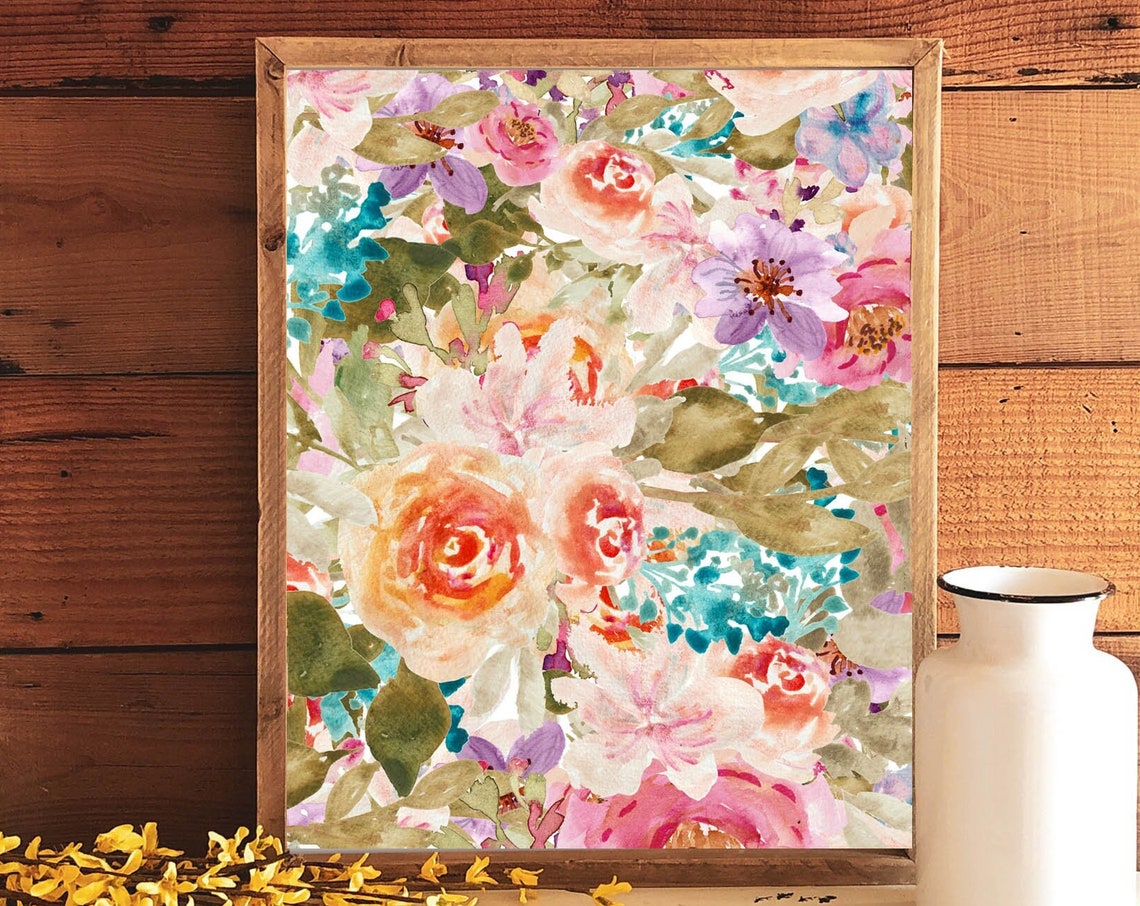 Spring Floral Collage Watercolor Roses Peony Garden Art Poster - Image 6