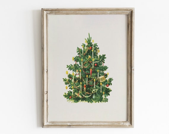 Christmas Tree Retro Vintage Christmas Art Print