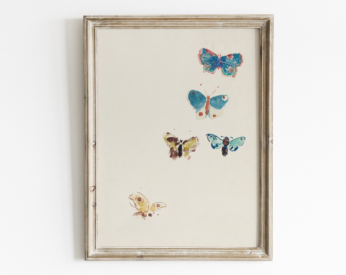 Vintage Butterfly Painting Art Print, Spring Decor