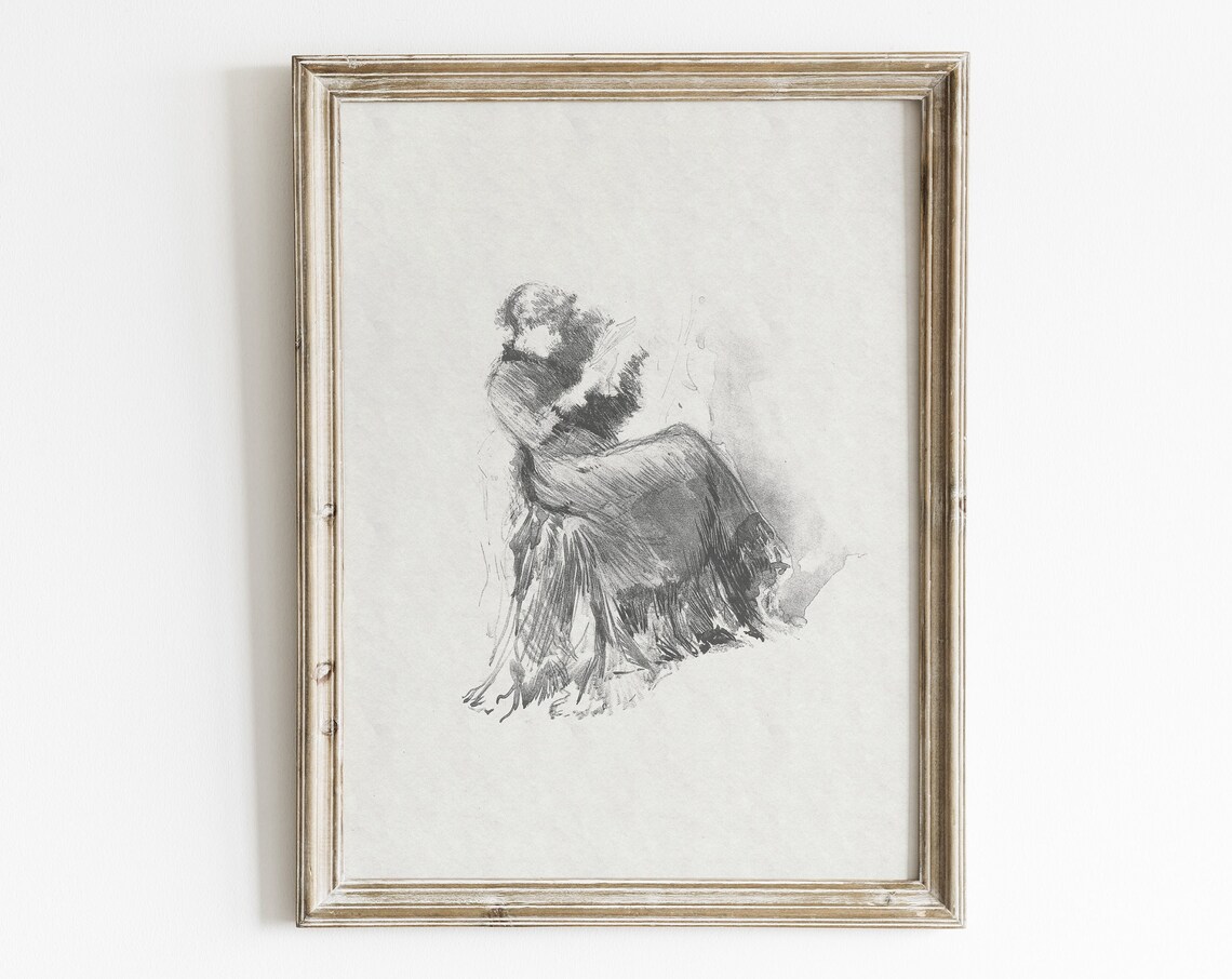 Expressive Seated Woman Charcoal Sketch Vintage Figure Drawing Poster