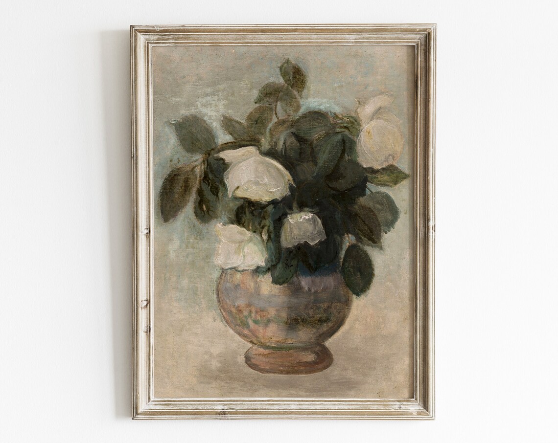 Antique Rose Vintage Floral Oil Painting Art Print