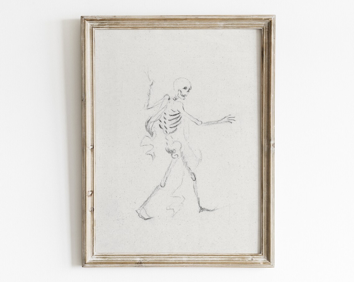 Vintage Halloween Skeleton, Minimalist Spooky Poster