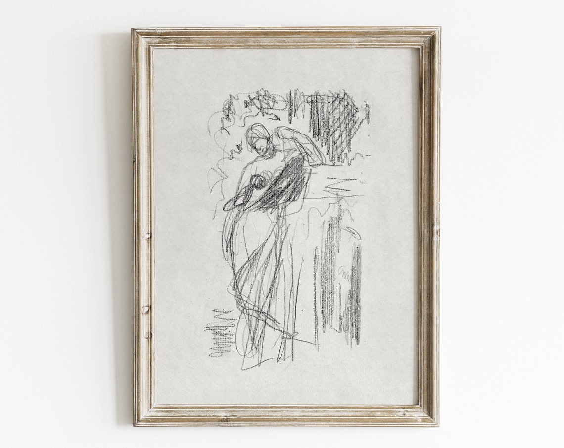 Abstract Woman Figure Art Sketch Art Female Print Abstract Vintage Art Vintage Drawing Woman Line Art Print Minimalist Wall Art