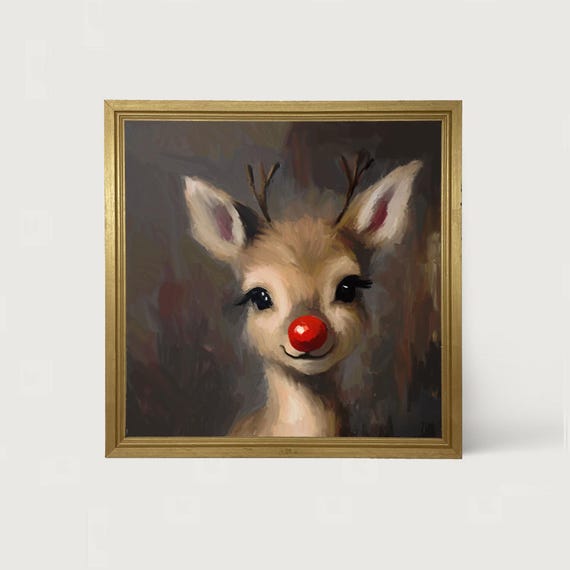 Rudolph Christmas Reindeer Playful Holiday Art Print