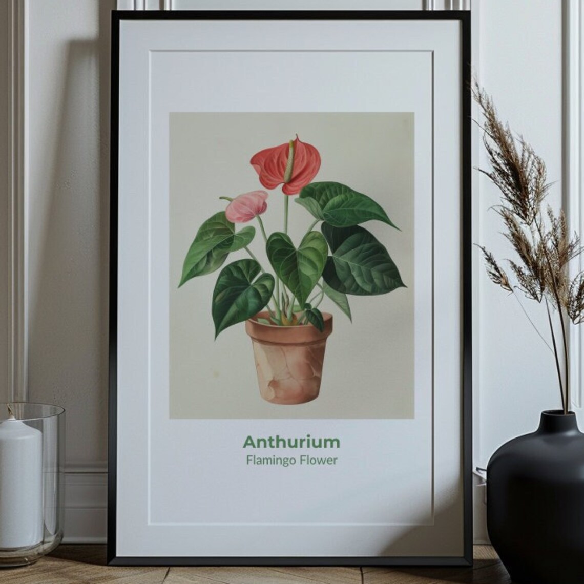 Anthurium Flamingo Flower Red Blooms Watercolor Botanical Poster