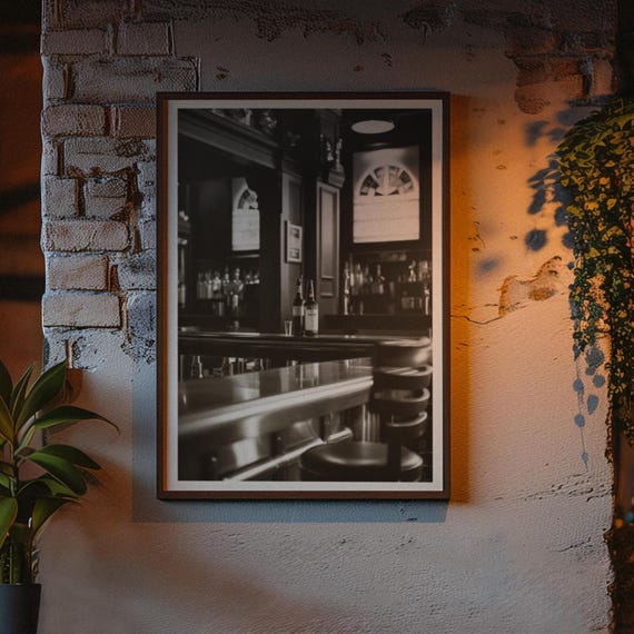 Black And White Bar Cart Wall Art Vintage Scene Print Speakeasy Decor Retro Alcohol Poster For Man Cave Or Lounge