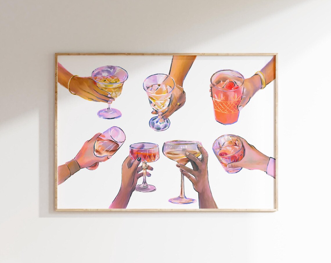 Bar Cart Cheers Poster, Retro Kitchen Decor
