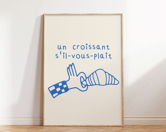 Croissant Poster Trendy Kitchen Decor Croissant Print French Wall Art Retro Food Art Dining Room Print Hand Drawn Art Minimalist Kitchen Art
