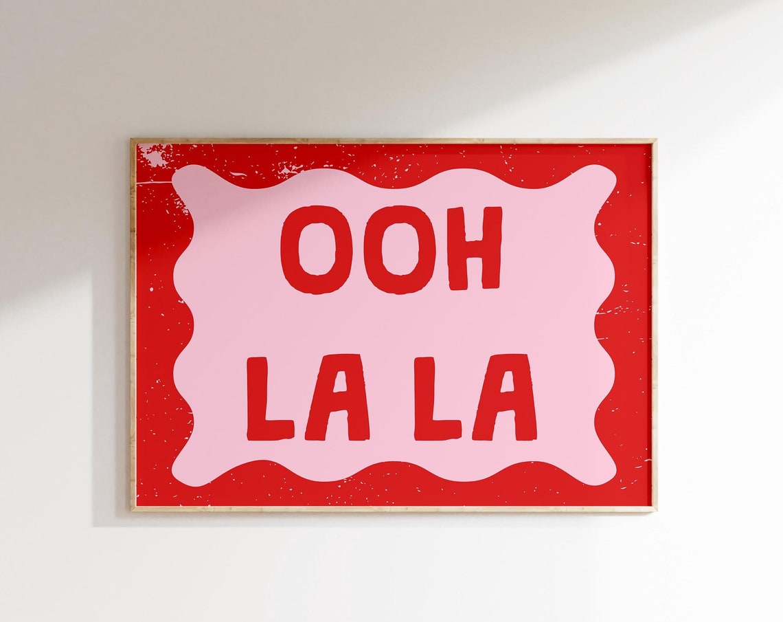 Adorable Ooh La La French Quote Red Wavy Border Retro Wall Art