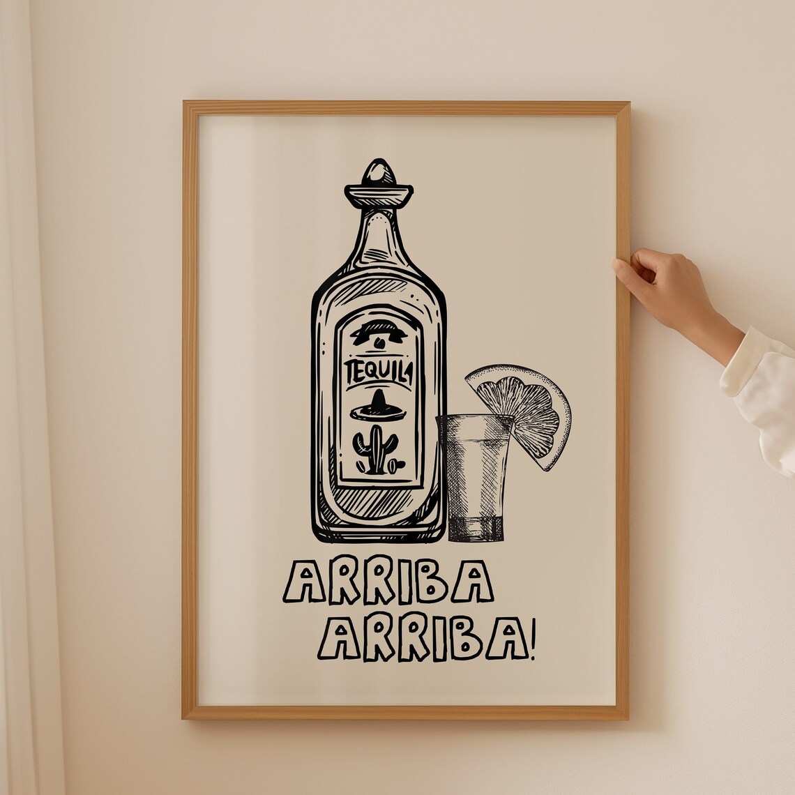 Arriba Arriba Engraved Tequila Bottle Shot Glass Lime Bar Poster