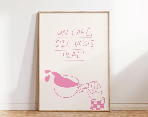 Un Caf Poster Coffee Print French Wall Art Trendy Kitchen Decor Retro Coffee Print Dining Room Art Minimalist Kitchen Art Art Pink
