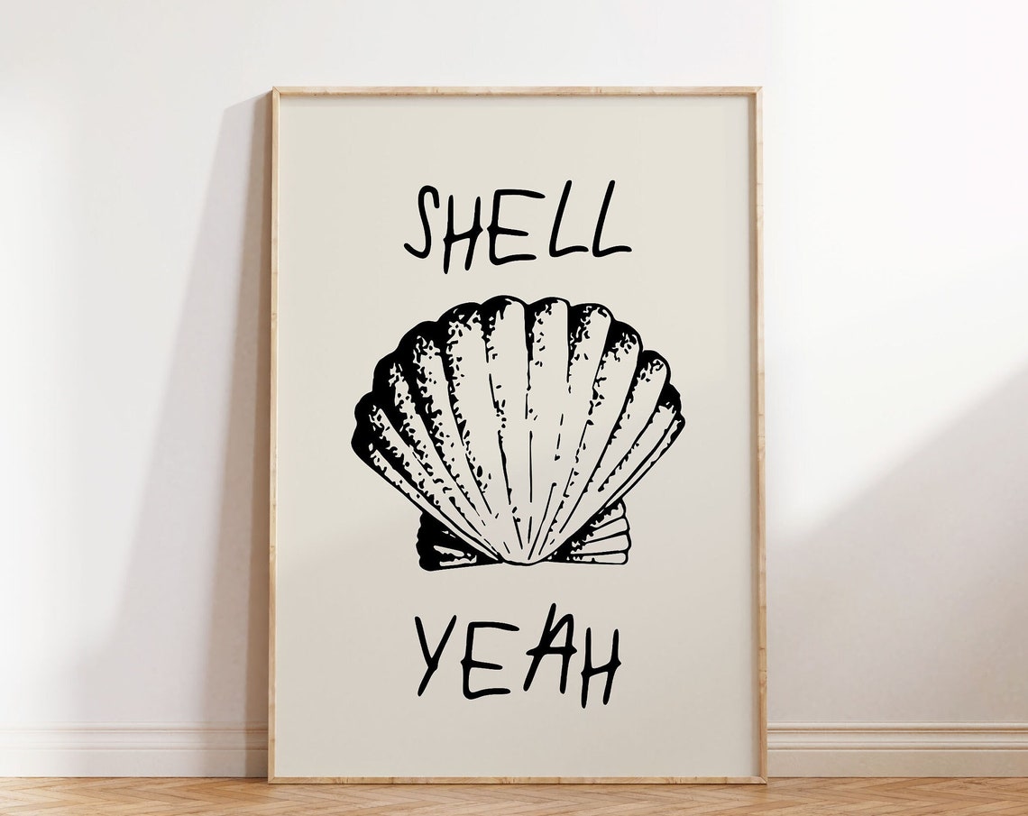 Shell Yeah Black Scallop Shell Coastal Quote Kitchen Decor Poster - Image 4