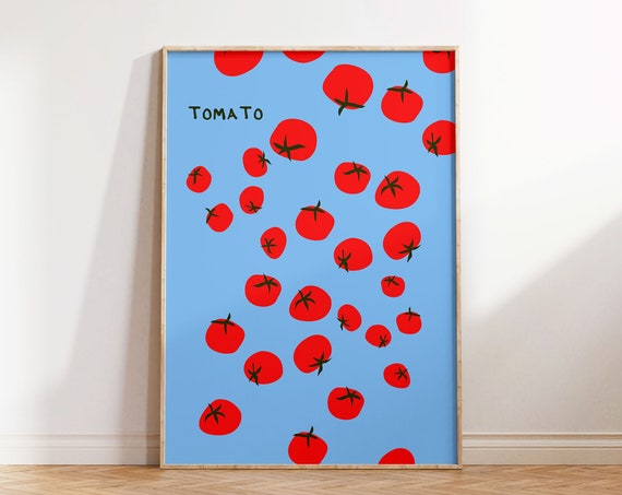 Tomatoes Wall Art Vintage Food Art Print Trendy Tomato Poster Retro Kitchen Art Red Tomatoes Food Art Print Trendy Wall Art Blue