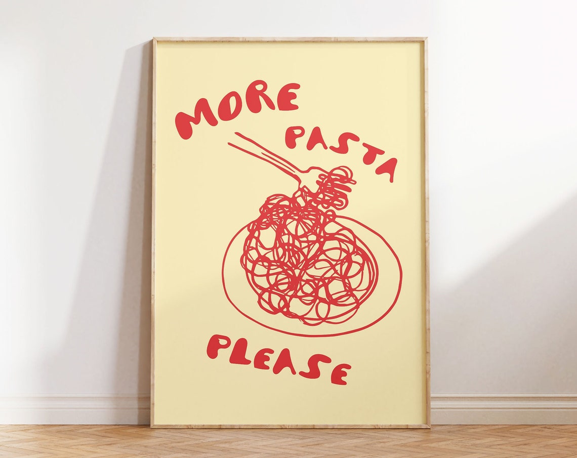 More Pasta Please Red Scribbled Spaghetti Fork Cream Kitchen Poster - Image 5